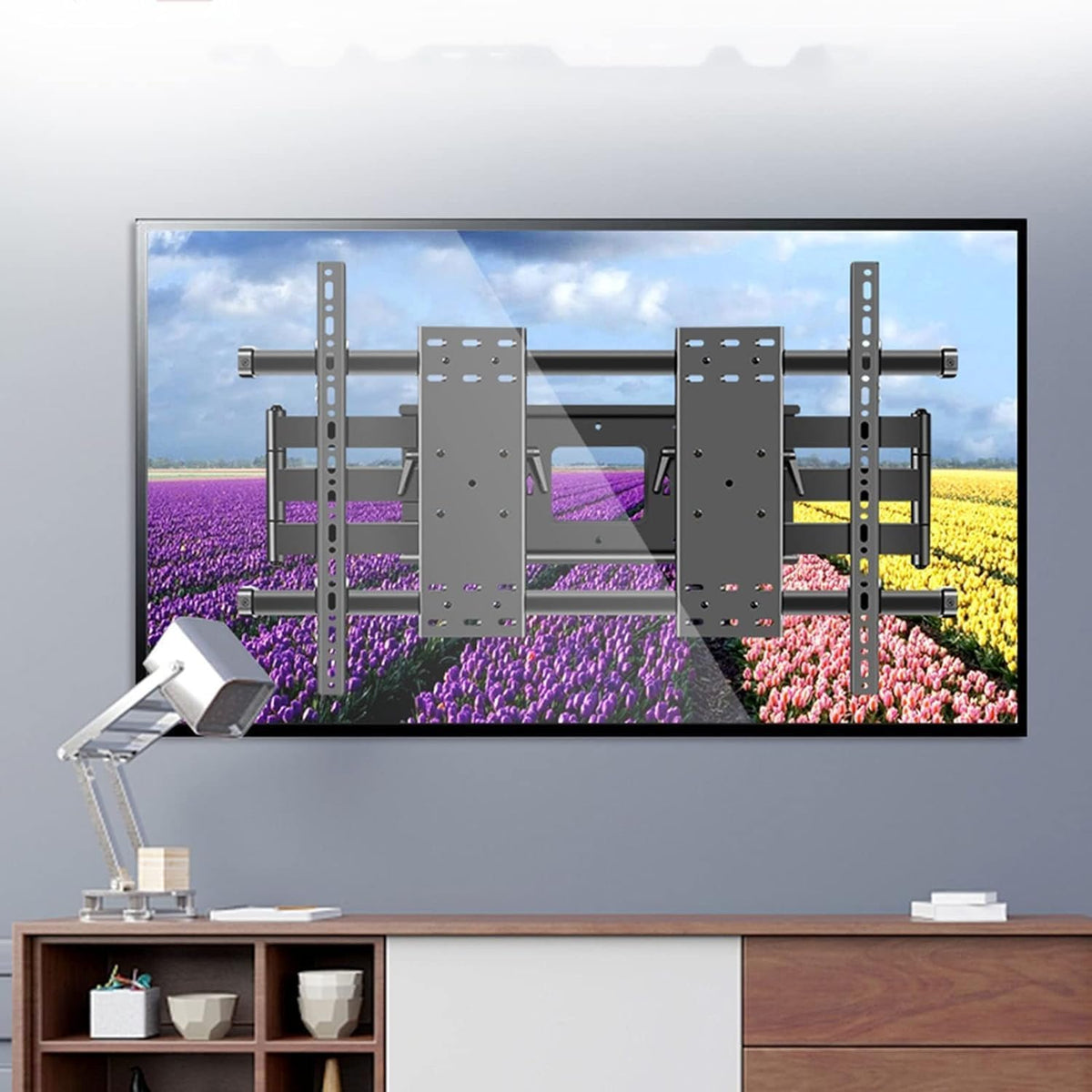 Fernseher, 120 Zoll, 70 Zoll, 130 kg, Schwarz, TV-Wandhalterung für 70-, doppelt Schwenk- und neigbar, 6 Arme, Tragkraft bis zu für 26