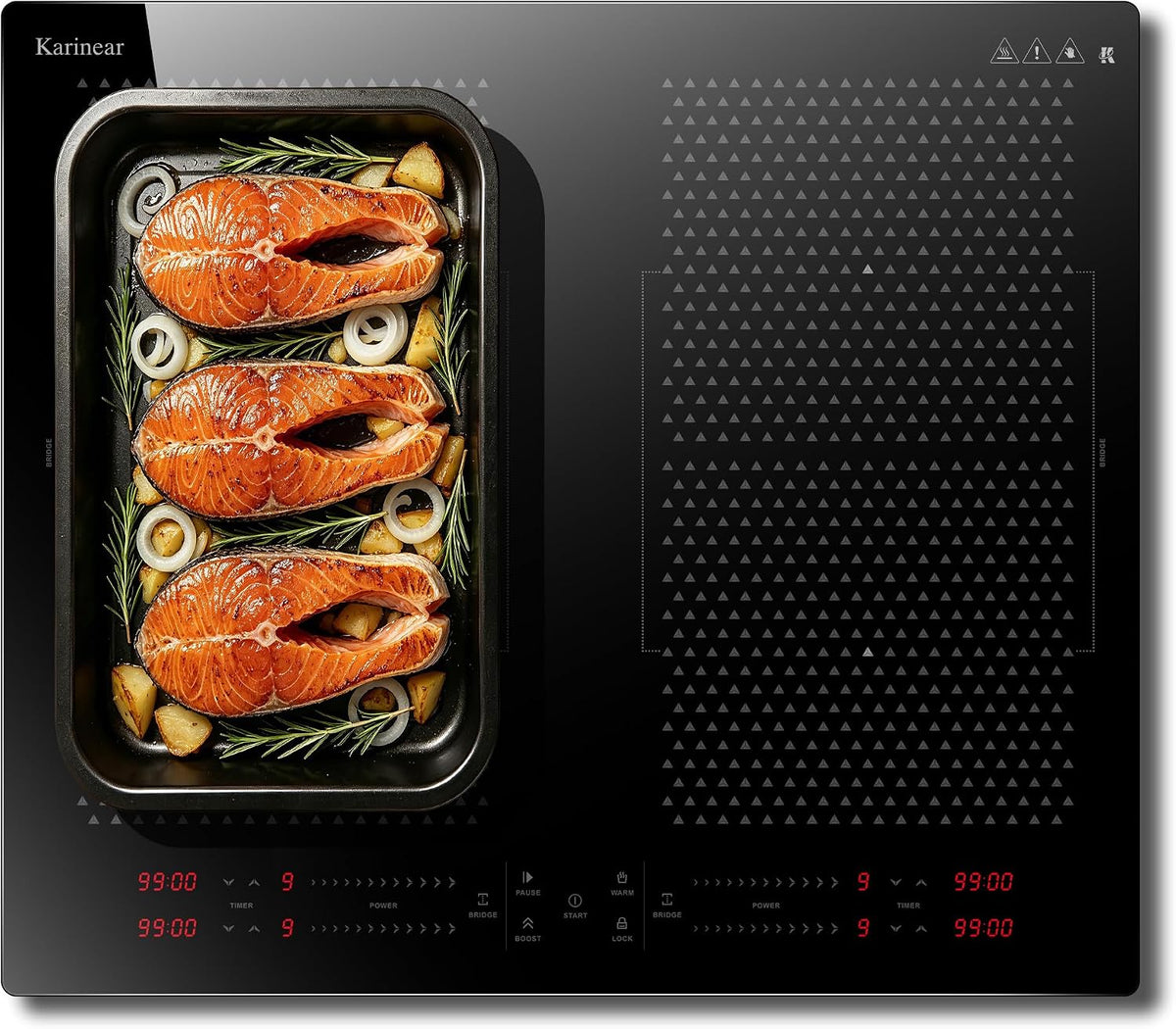 Karinear Kochfeld, 60 cm, 7200 W, Schwarz, Induktions, Autark 4 Platten Flex Zone Boost
