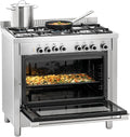 MBH Gasherd, 104 l., Edelstahl., Schwarz, Industriekocher mit Gasofen, Gastronomie, professionelle 5-Flammen- e mit Elektroofen