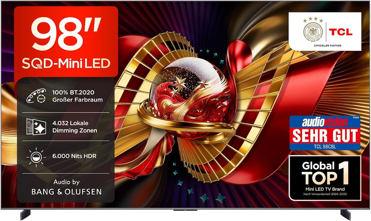 TCL Fernseher, 98 Zoll, Schwarz, Smart TV, 98C8 L SQD-Mini LED, 4K Smart TV, Google TV, HDR10+