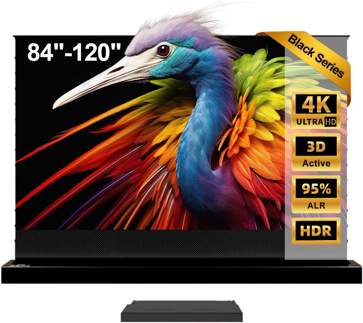 Beamer Projektionsleinwand, 84 Zoll, Schwarz, Leinwand, Bodenstehend Ausziehbar Elektrisch