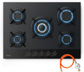 Klarstein Kochfeld, 10,4 kW, 70 cm, Schwarz, Goldflame Nano Gas, 5 Messingbrenner, Wok-Brenner, Nanobeschichtetes Glas