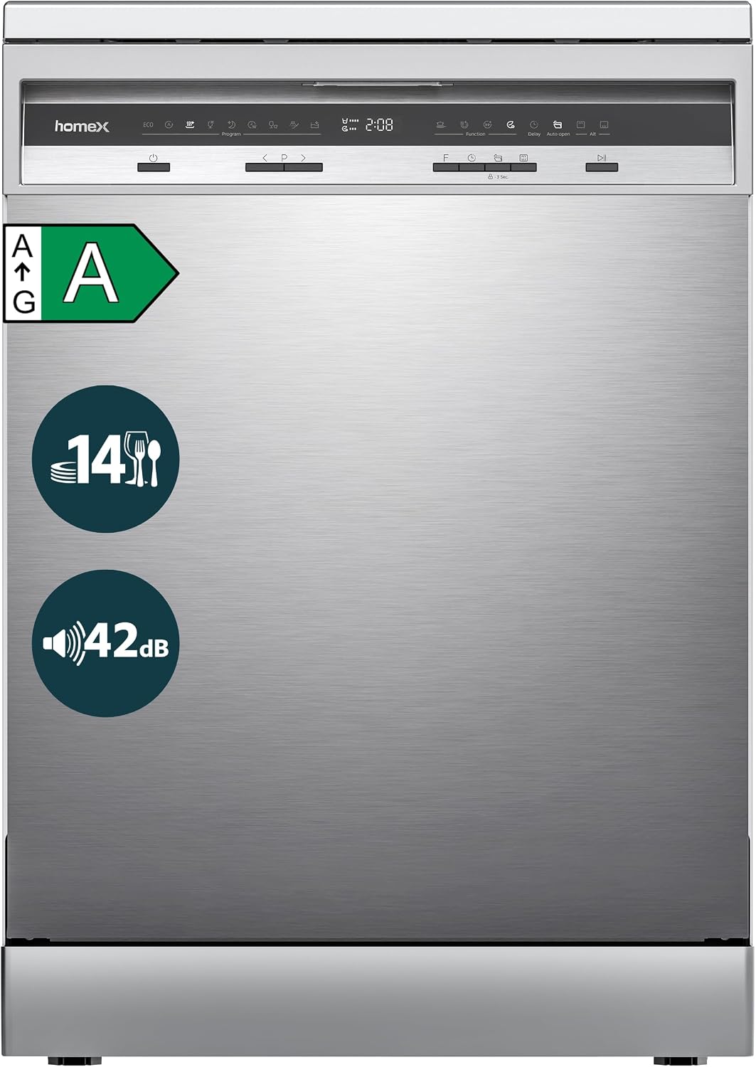 Geschirrspüler, 60 cm, Weiß, homeX DWFS601442A-S Spülmaschine freistehend EEK A