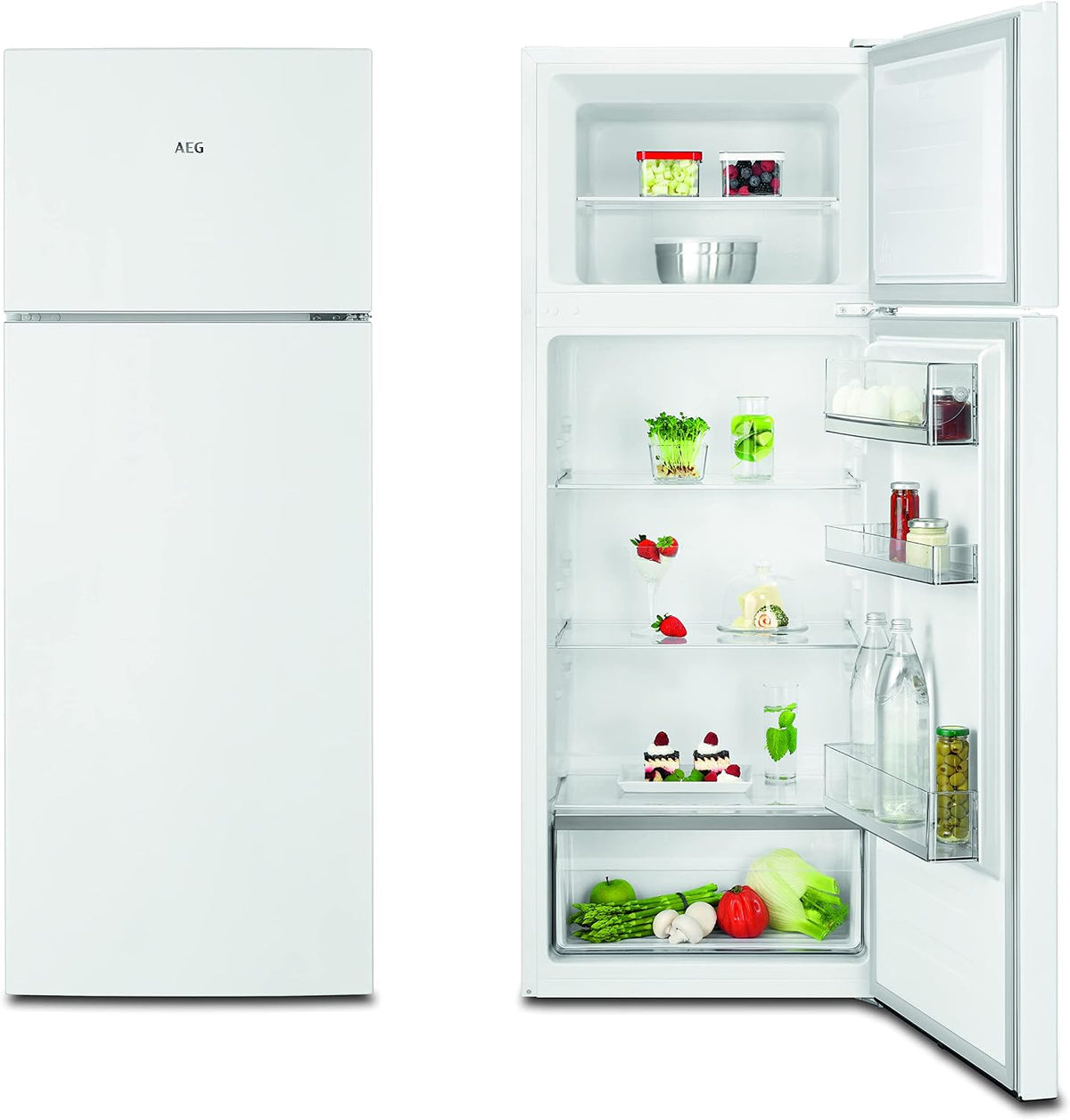 AEG Kühlschrank, 1434 mm, 206 L, Weiß, RDB424E1AW freistehend Doppeltür - Kühlautomat/Serie 5000, weniger Eisbildung/Farbe: /E