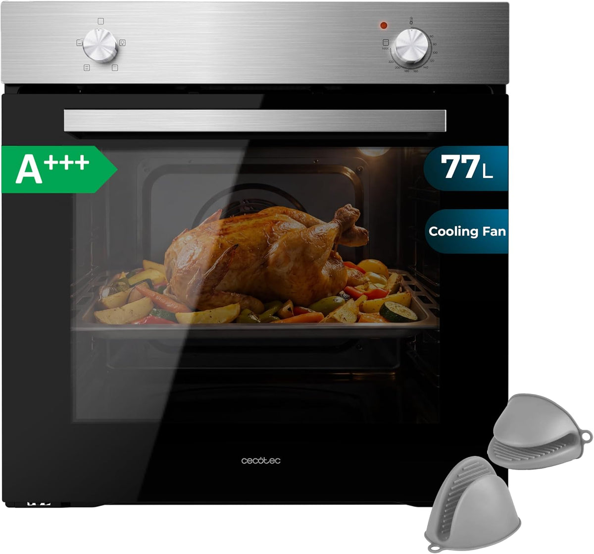 Cecotec Backofen, 77 Liter, 2800 W, Silber, Einbau Bolero Hexa C126000 Inox A GloveKit. Kapazität, Leistung, Energieklasse A