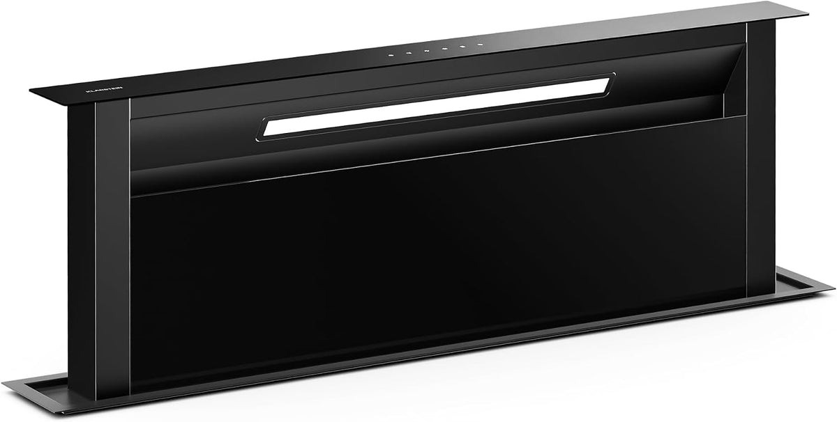 Klarstein Dunstabzugshaube, 906 m, 90 cm, Schwarz, Velaire - A++ Downdraft, ³/h Luftstrom, Touch-Bedienung, Leise