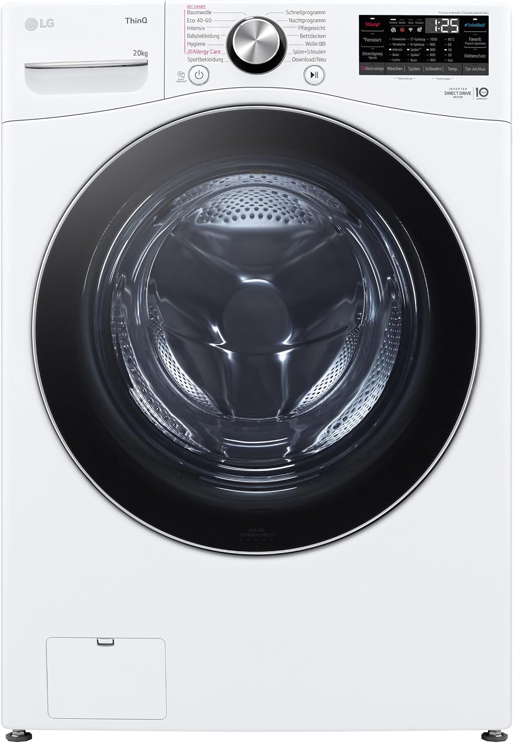 LG Waschmaschine, 60 x 55x 85 cm, 20 kg, Weiß, F0WVT202, Klasse B, Big Capacity, Turbo Wash, Tiefenreinigung mit Dampf