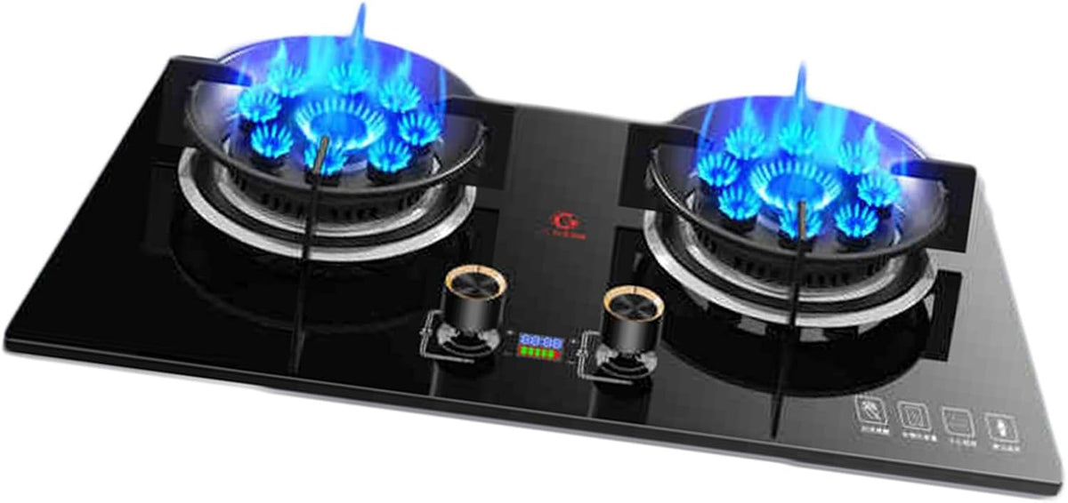Gaskocher Gasherd, 5,2 KW, Grau, Doppel-Einbau Mit Neun Hohlräumen, Zeitgesteuerter Tisch-LPG/NG-Herd