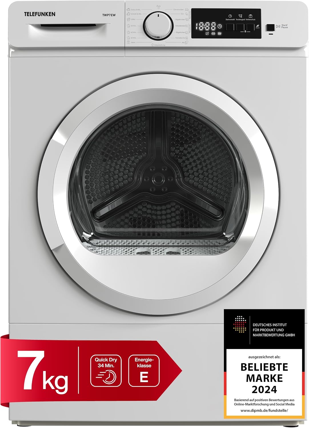 Telefunken Wäschetrockner, 7 kg, Schwarz, TWP7EW Wärmepumpentrockner für Wäsche Trockner Frontlader