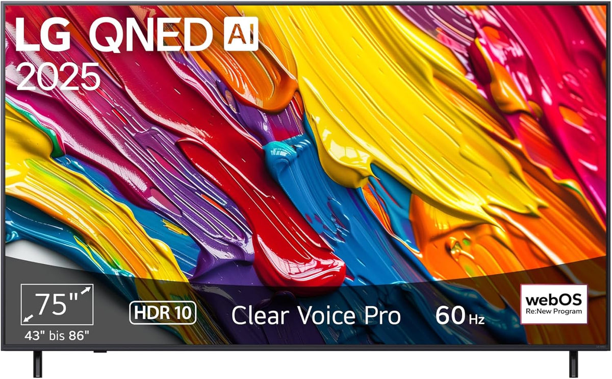 LG Fernseher, 75 Zoll, 190 cm, Schwarz, 75QNED82A6B TV 4K QNED AI TV (α7 Gen8 4K AI Prozessor, webOS 25, 60 Hz) [Modelljahr 2025]