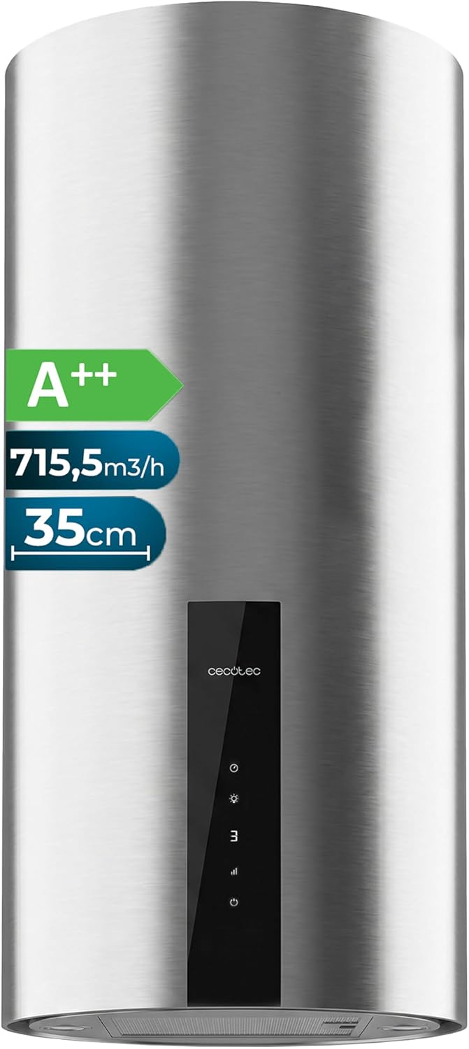 Cecotec Dunstabzugshaube, 715 m, 35 cm, Silber, Wandhaube Bolero Flux DRT 358000 Inox A++, Energieklasse A++