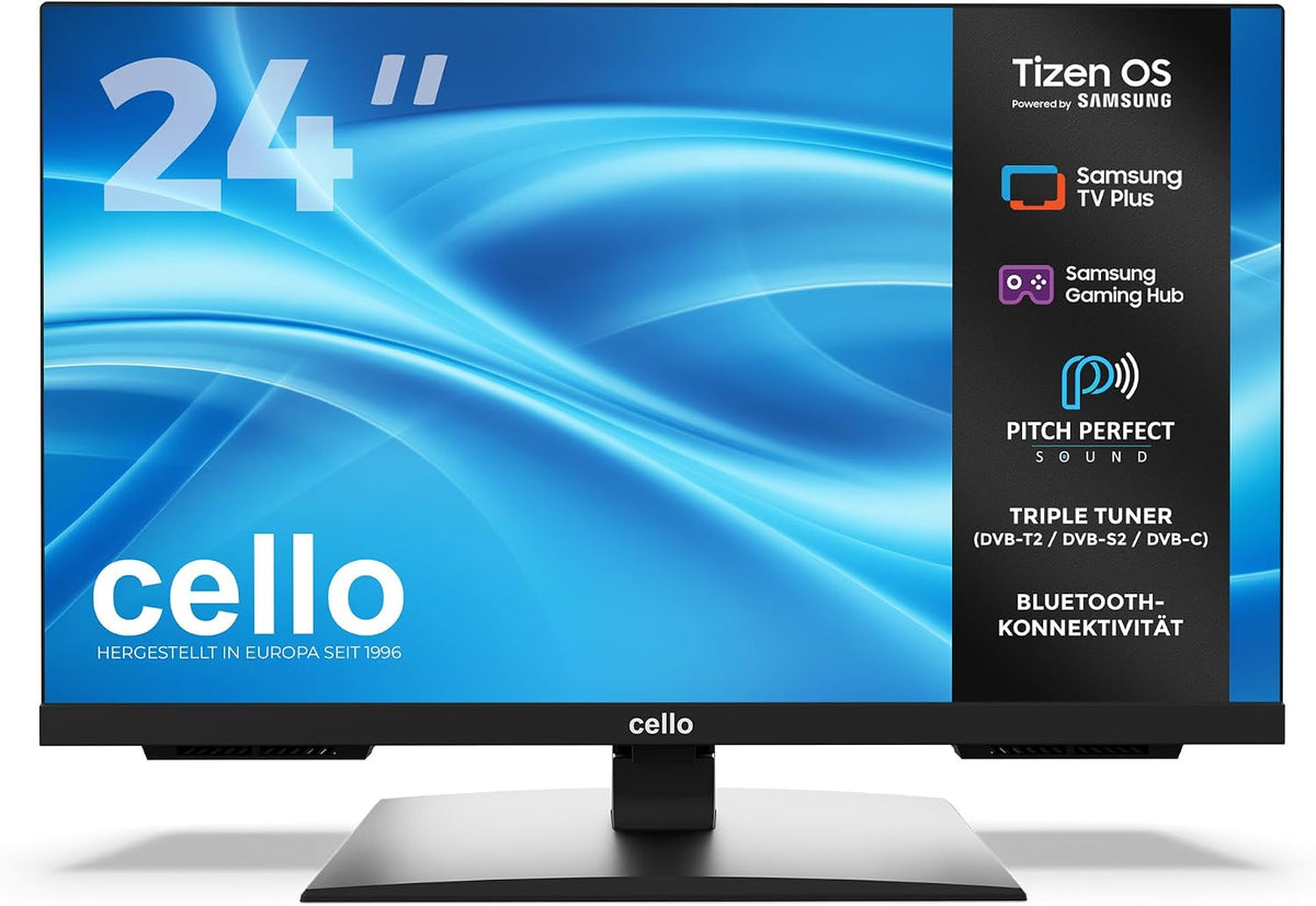 Cello Fernseher, Schwarz, C2426TZH 24' Smart LED-TV, 1080p, 2024, Tizen OS, Bluetooth, Gaming Hub, Pitch Perfect Lautsprecher
