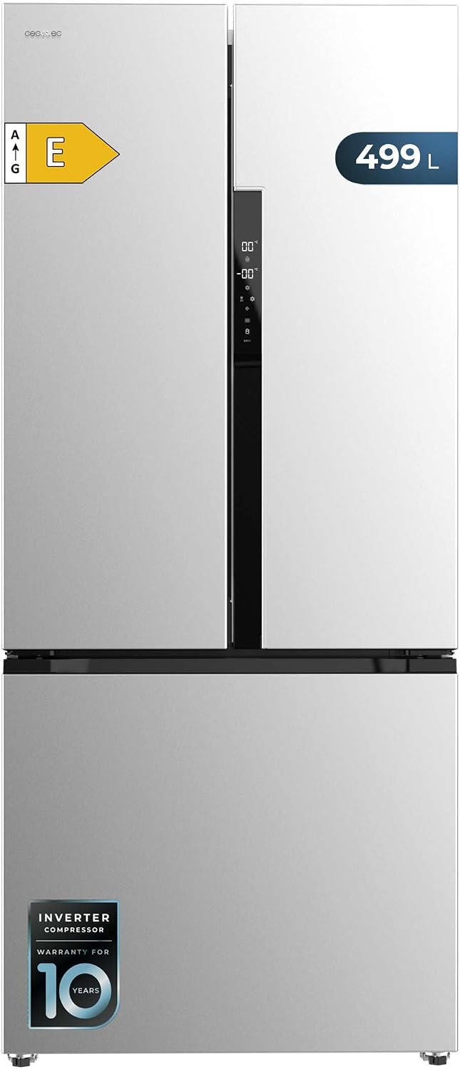Cecotec Kühlschrank, 178x75,9 cm, 499 L, Silber, Französischer Tür- Bolero CoolMarket FD 499 Inox E., Inox, No Frost