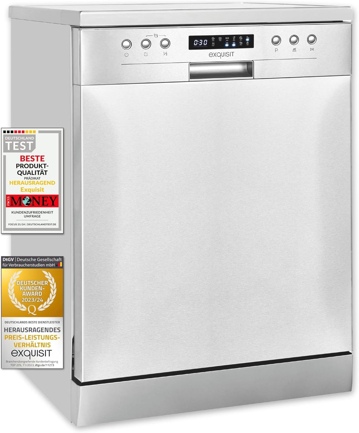 Exquisit Geschirrspüler, 60 cm, Silber, GSP9414-030D Inox - freistehend Spülmaschine