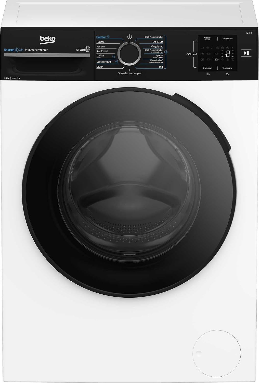 Beko Waschmaschine, 7 kg, Weiß, BM3WFU3741R Waschvollautomat, EnergySpin, Schleuderwahl 1400 U/min, SteamCure Dampffunktion