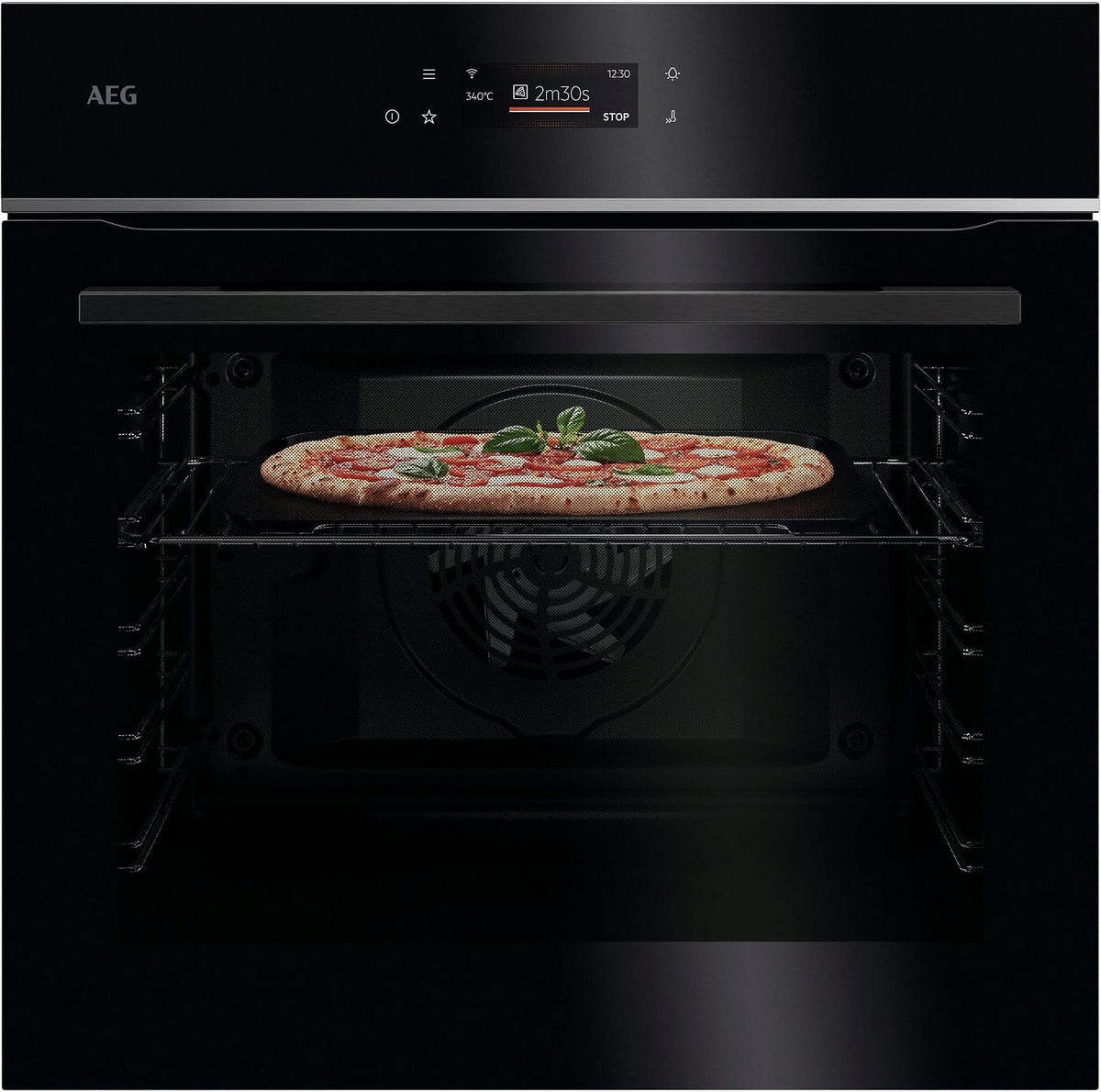 AEG Pizzaofen, Schwarz, WiFi backt bei 340°C Pizza in nur 150 Sek. in, Einbaubackofen, Pyrolyse‑Selbstreinigung