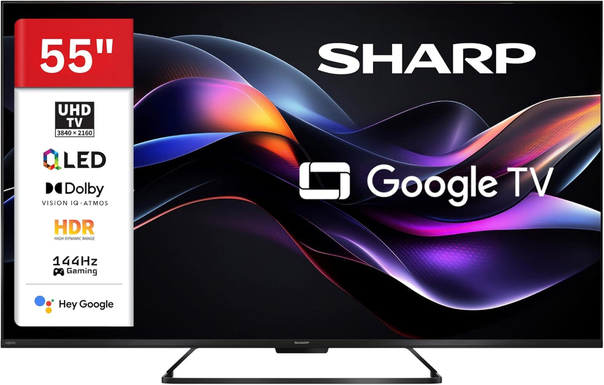 SHARP Fernseher, 55 Zoll, Schwarz, Smart TV, 55HR7765E QLED Google TV 4K UHD Smart TV 144 Hz HDR