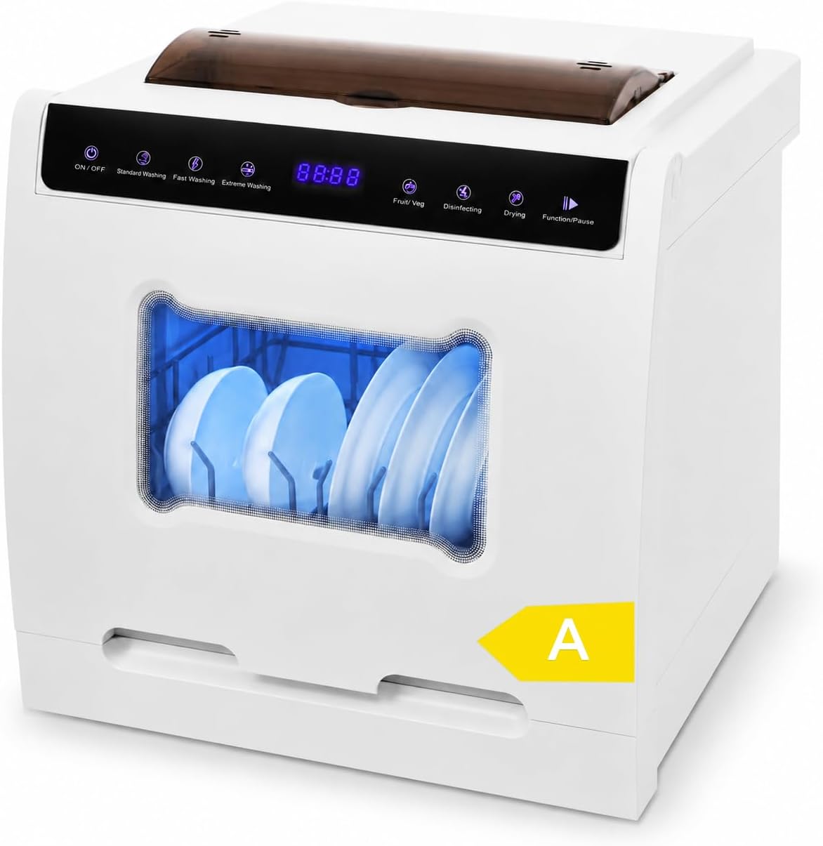 Tischgeschirrspüler, Weiß, Mini Geschirrspüler mit Wasseranschluss, Mini Spülmaschine 6 Programme, 72°C Hygiene Reinigung