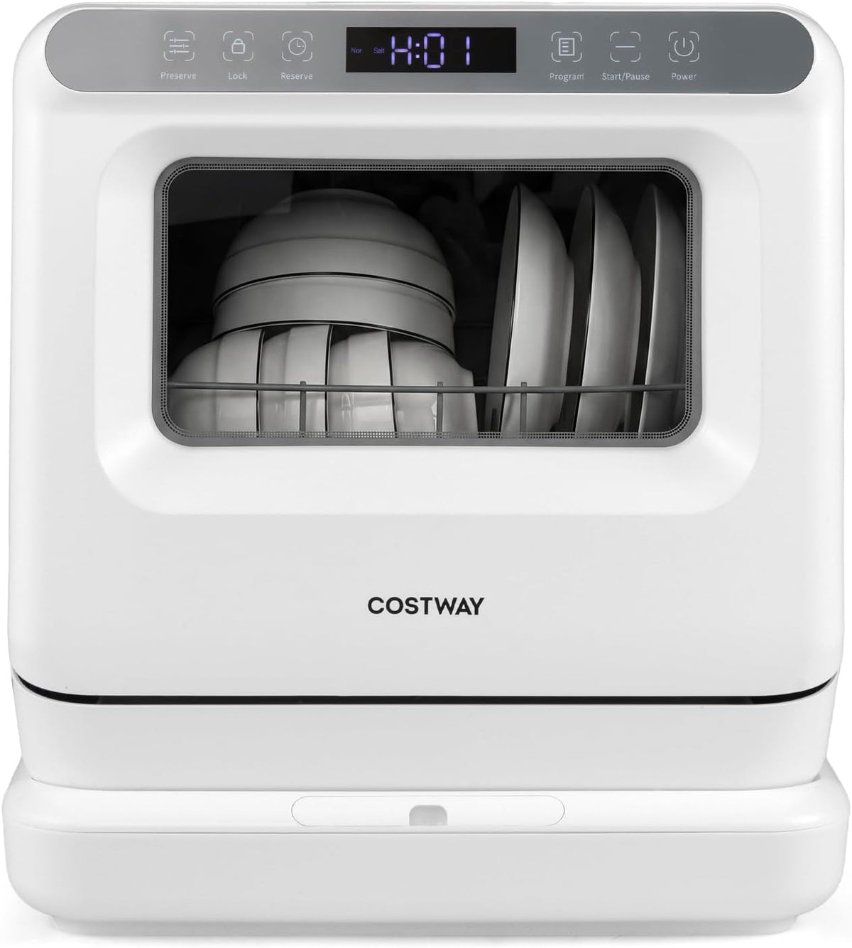 COSTWAY Tischgeschirrspüler, 3 Gedecke, 8,25 L, ABS, Kohlenstoffstahl, Weiß