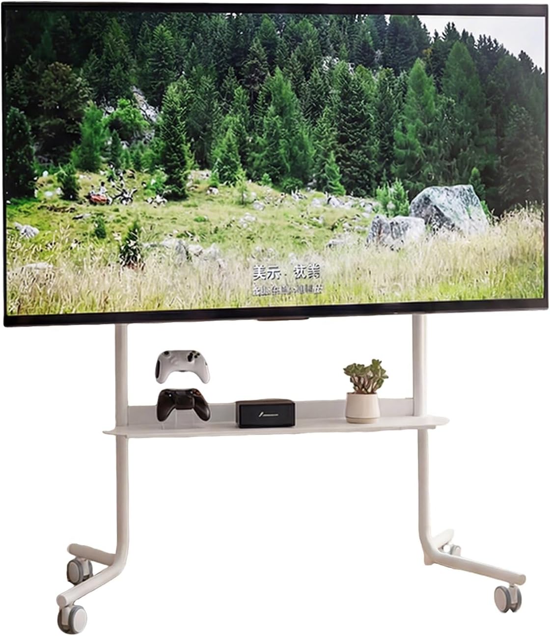 Fernseher, 77 Zoll, Schwarz, TV Ständer Rollbar, Fernsehständer mit Rollen für 33-, Höhenverstellbarer Mobiler TV Standfuss mit Ablage