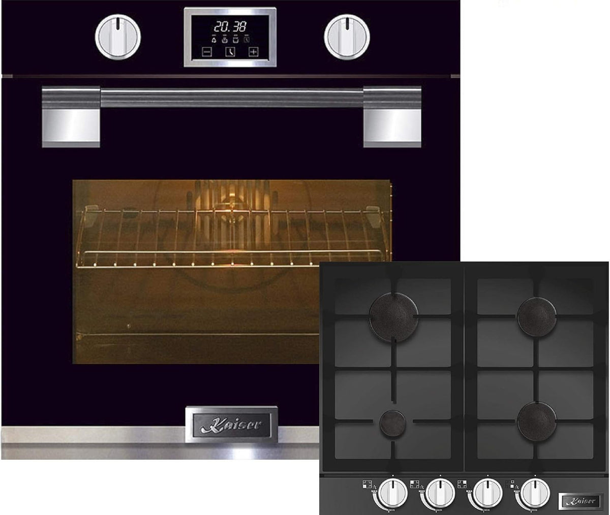 Kaiser Backofen, 60 cm, Schwarz, Herdset Autark, EH 6338s Einbau Elektro + KCG 6387 Gaskochfeld