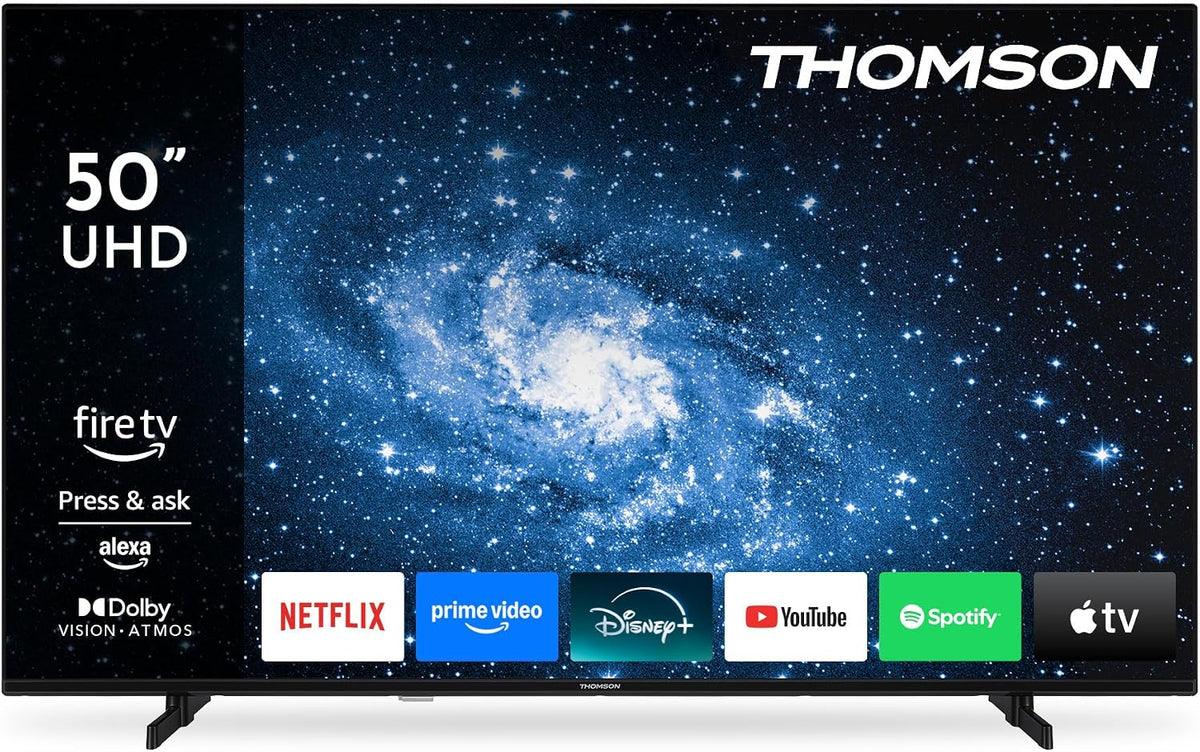 Thomson Fernseher, 50 Zoll, 126 cm, Schwarz, 4K UHD Smart Fire TV, Alexa-Sprachsteuerung, Triple-Tuner (DVB-T/T2/C/S/S2)