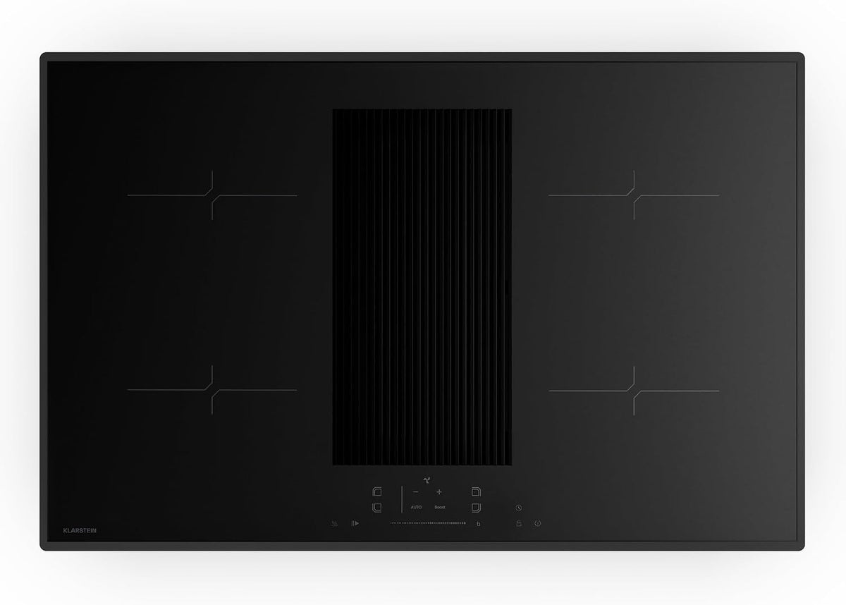 Klarstein Dunstabzugshaube, 8400 W, 80 cm, Schwarz, Velaire Induktionskochfeld mit Dunstabzug -, 4 Zonen, Boost, Touch-Slider