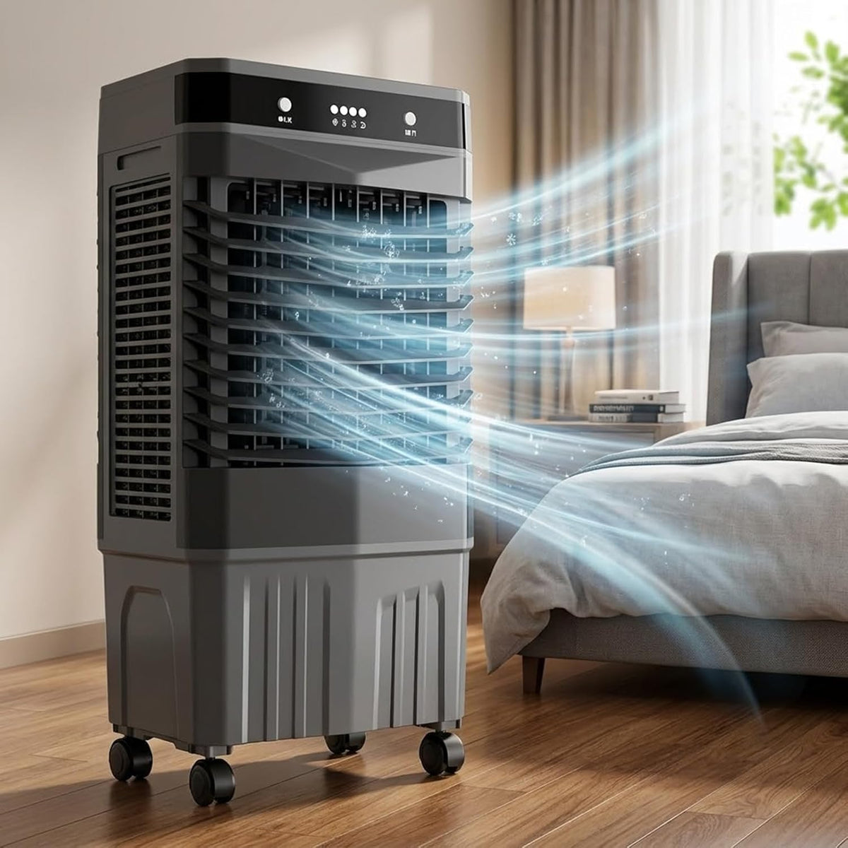 Mobiles Klimagerät, 80 W, 40 L, Weiß, Mobiler Luftkühler 3500 CFM, Industrieller Verdunstungskühler mit Wassertank