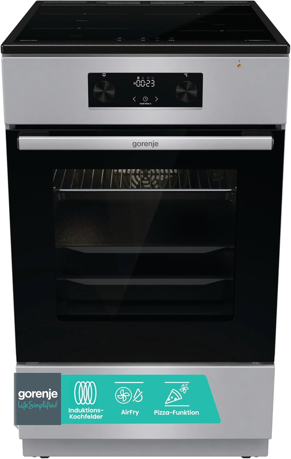 Gorenje Elektroherd, 70 Liter, 50 cm, Silber/Grau, GEIT5C61SPG Standherd mit Induktionskochfeld, Silber, PerfectGrill