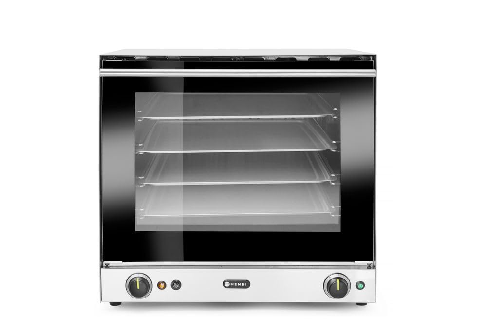 HENDI Backofen, 2670 W, 570 mm, 230 V, 2 L, Silber, Heißluftofen mit Beschwadung, H90S, mit 4x Backbleche, mit üfter