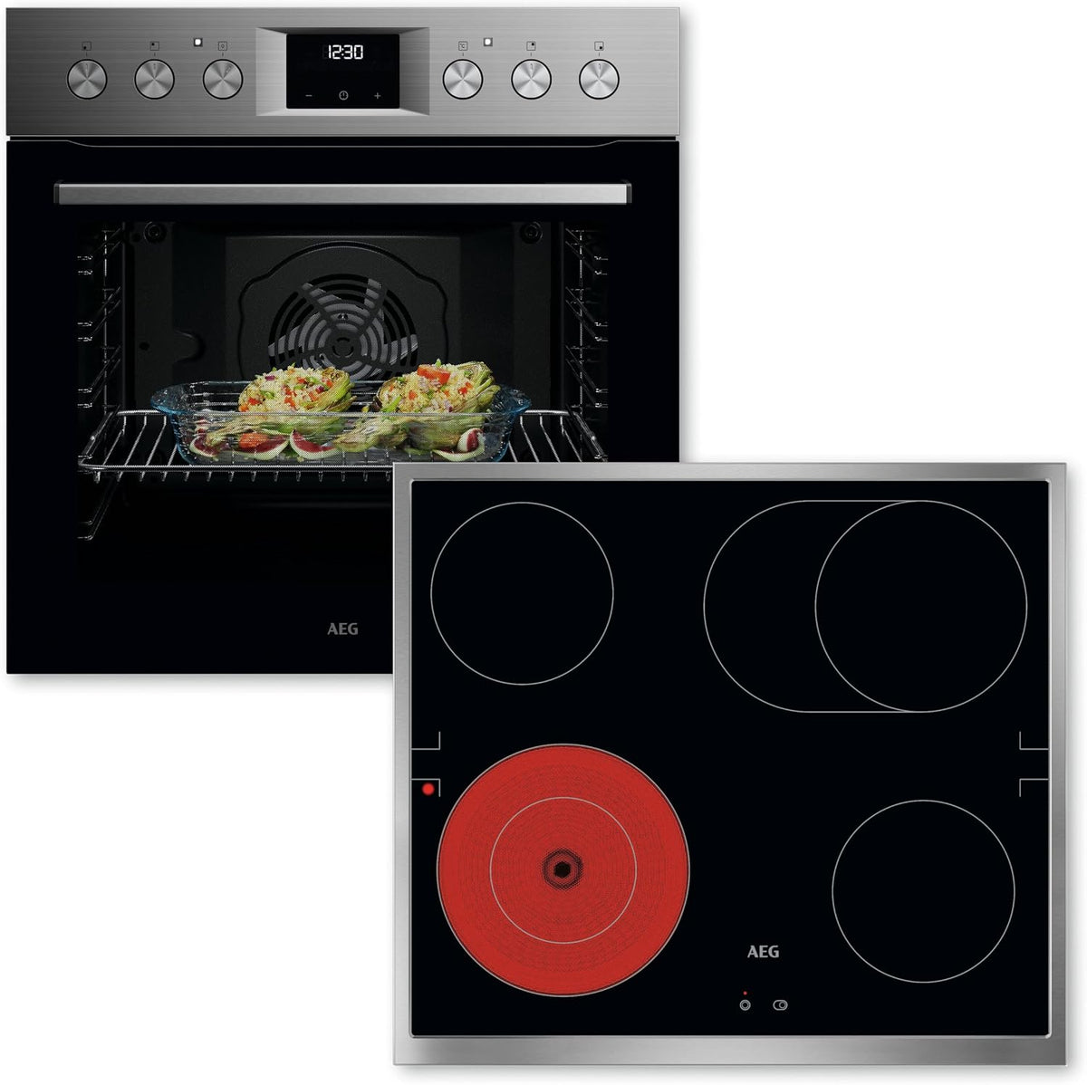 AEG Kochfeld, 60 cm, Schwarz, Einbauherd-Set AMZ110HSM, bestehend aus Herd OU5AE20SM Serie 5 mit Ringheißluft