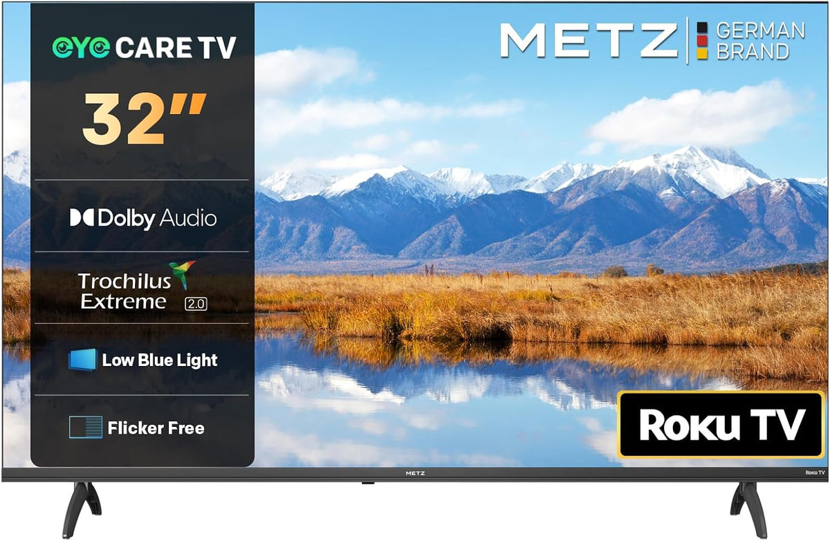 METZ Fernseher, 32 Zoll, 80 cm, Blau, Smart TV, Blue Smart TV, Roku TV, Eye Care, HDR10, Dolby Audio, mit Triple-Tuner