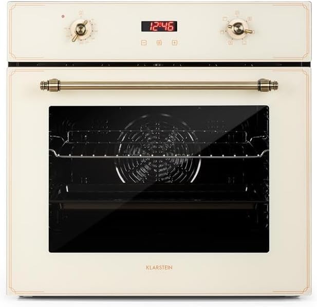 Klarstein Backofen, 70 L, Schwarz/Silber, Elizabeth - Elektrischer Einbau, Retro-Design, EEK A, Autark, Umluft/Ober- / Unterhitze/Grill