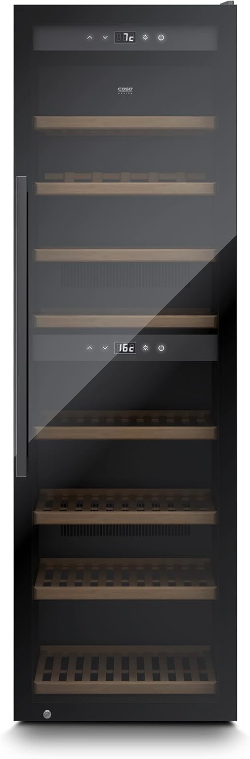 Caso Weinkühlschrank, Schwarz, WineExclusive 180 Smart - Design für bis zu 180 Flaschen -, LED beleuchtet, mit Wi-Fi Modul und App