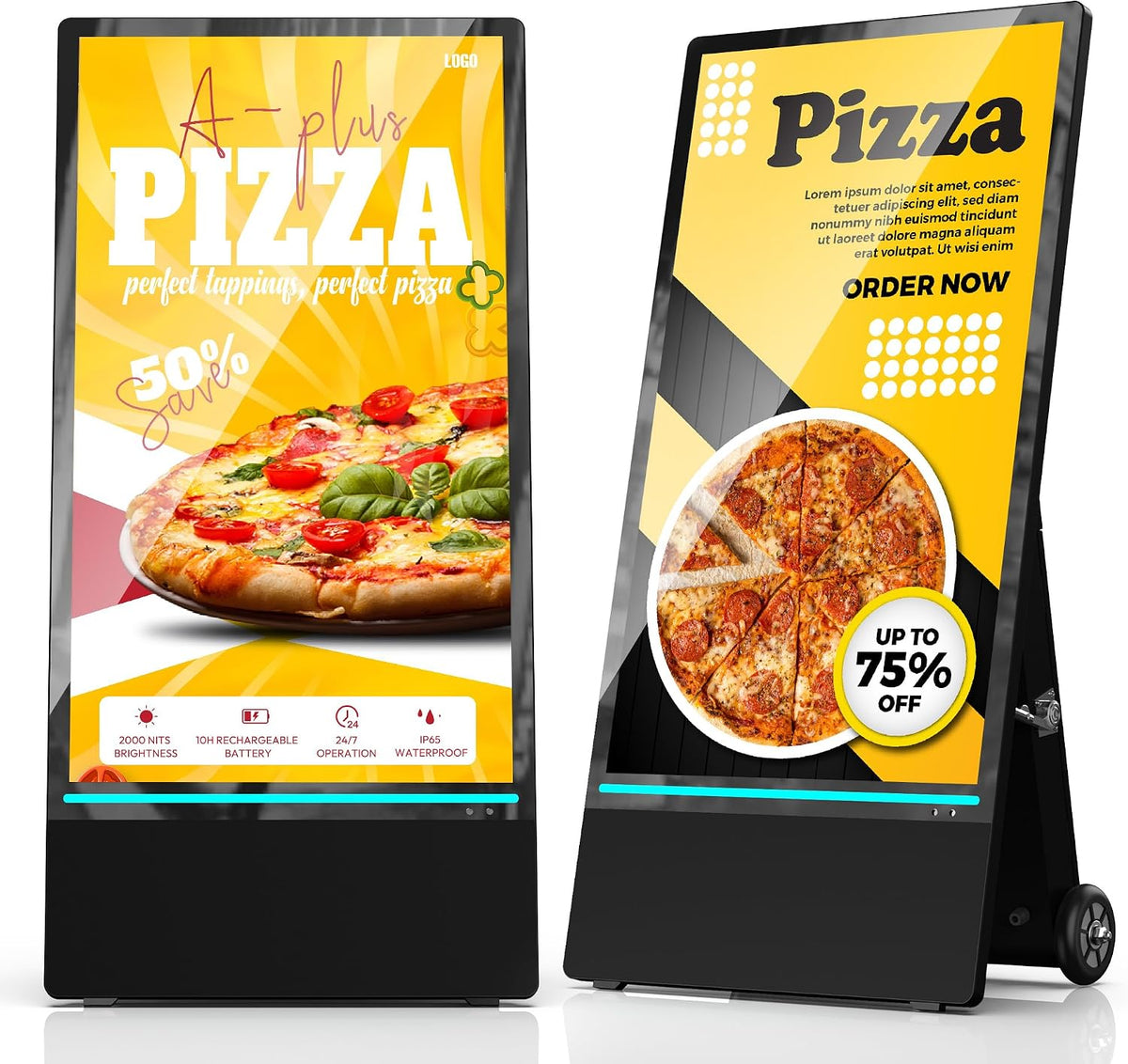 Digital-Signage-Display, Schwarz, Digital Signage Display 43', IP65 Outdoor Digitaler Kundenstopper 2000 Nits mit 10h Akku