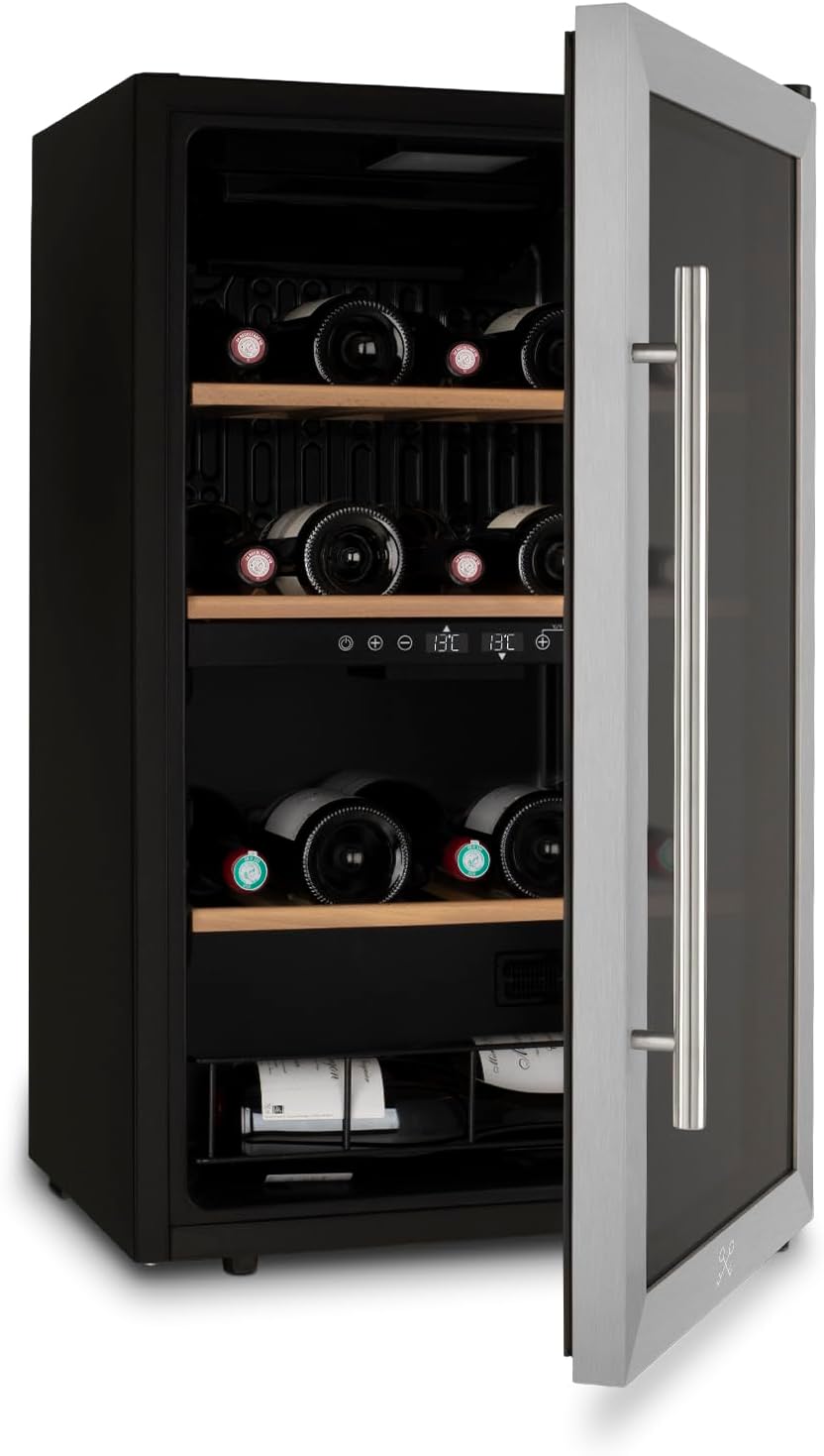 LES Weinkühlschrank, 80 l, Silber, PETITS CHAMPS Einbau-, 32 Conversationsflaschen, CAVCD32, Edelstahl, Glastür