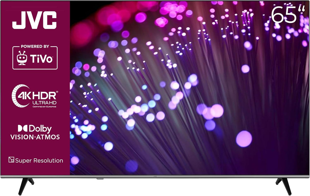 JVC Fernseher, 65 Zoll, Schwarz, Smart TV, LT-65VU7555 Smart TV Powered by TiVo 4K UHD mit Dolby, Dolby Atmos und Triple-Tuner