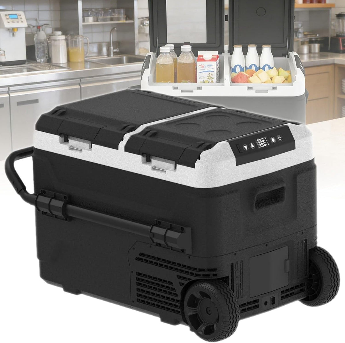 Kompressor Kühlschrank, ≤45 dB, 240 V, 24 V, 50 L, Weiß, Kühlbox mit Gefrierfach Doppeltür Dualzonen Auto Kühlbox