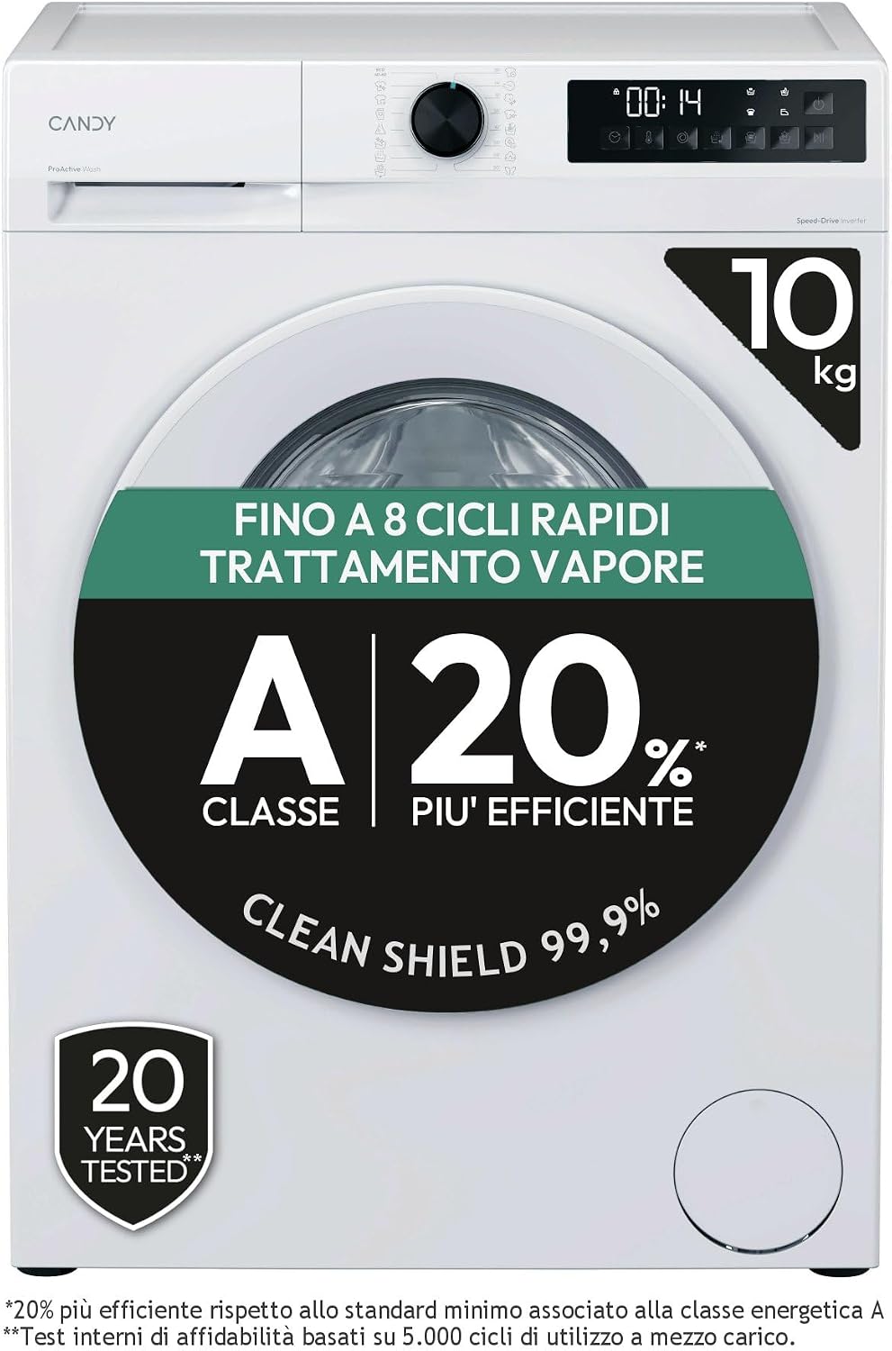 Candy ProWash 300 GD 4108-S, 10 kg, Weiß, Frontlader, Klasse A-20%, 1400 Umdrehungen, 16 Programme, 8 Schnellzyklen