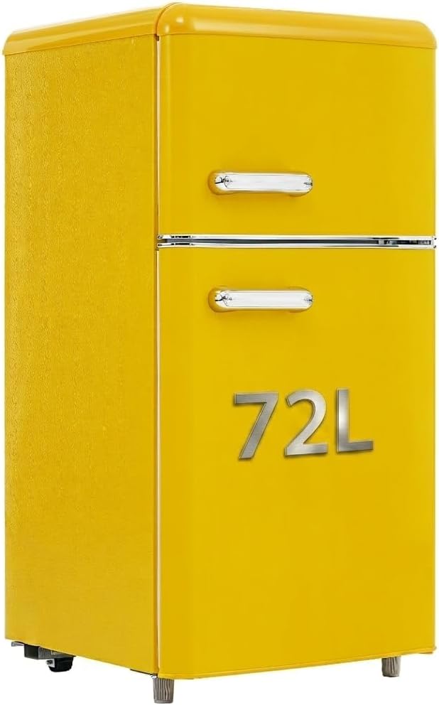 Retro Kühlschrank, 46*45*89 cm, 72 Liter, 21 Liter, Gelb, Doppeltür-, (mit Gefriervolumen), 120 kWh/Jahr, LED-Licht