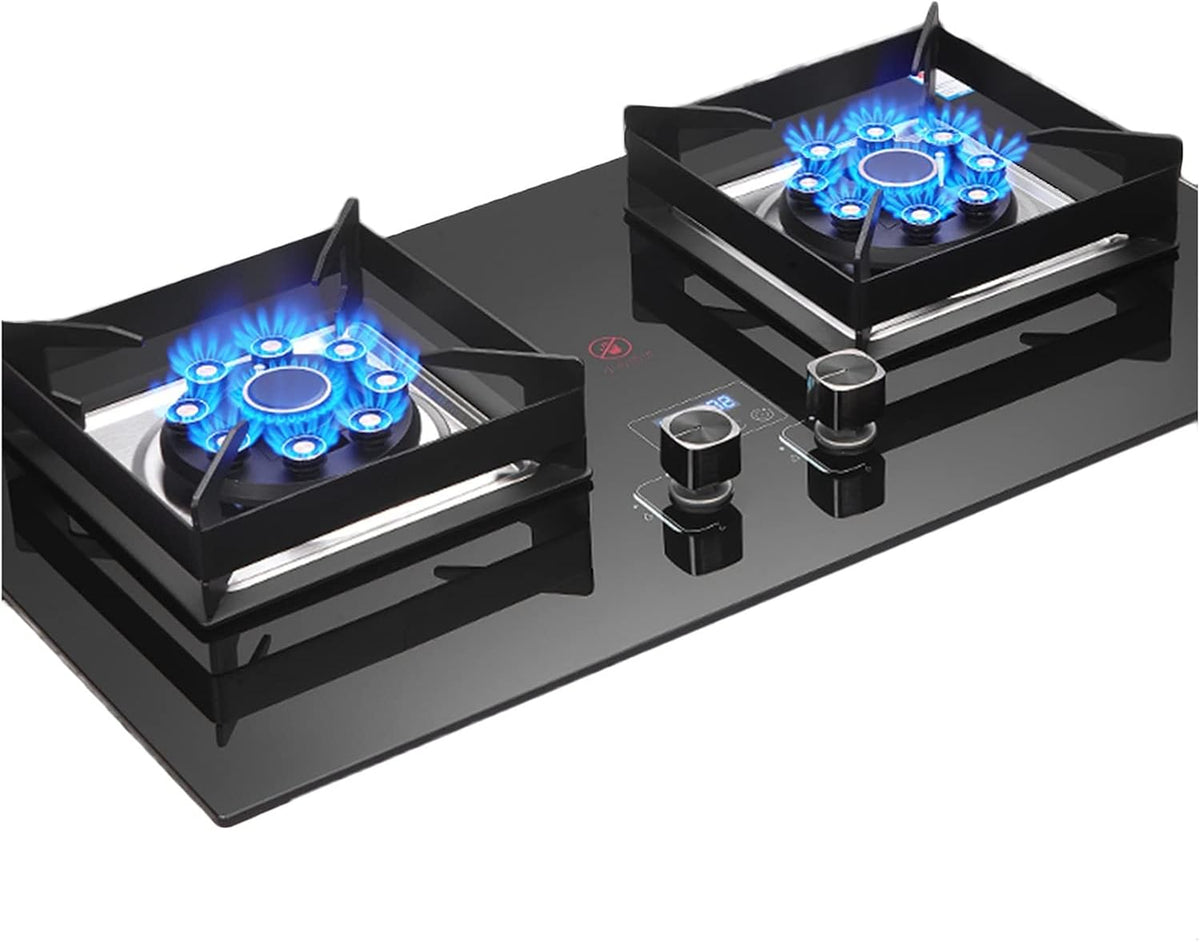 Gasherd, Schwarz, Doppelbrenner, LPG/NG Dual Fuel integriertes gehärtetes Glas-Kochfeld