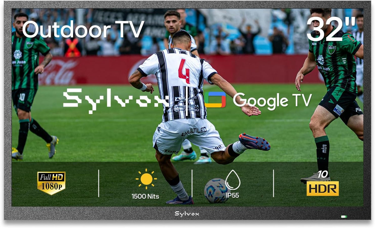SYLVOX Fernseher, 32 Zoll, Schwarz, Outdoor TV, 1500 Nits Full Sun Readable, IP55 wasserdichte