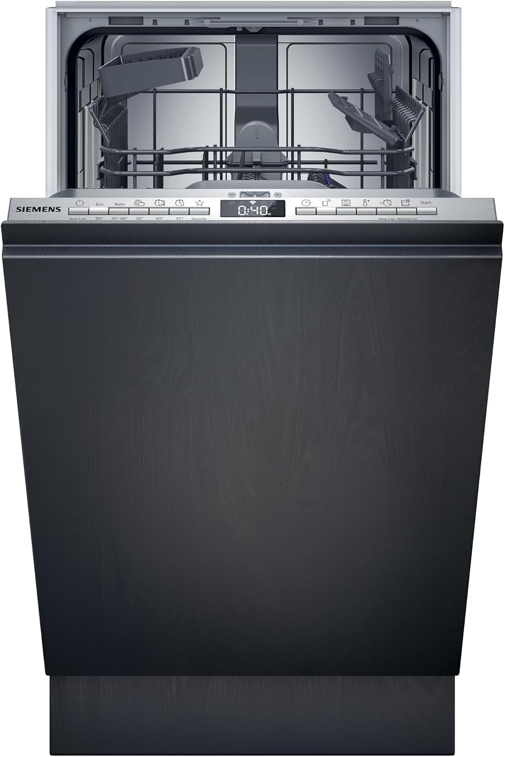 Siemens Geschirrspüler, 10 Maßgedecke, 44 dB, 45 cm, Silber, SR63EX25KE iQ300 Vollintegrierter, 6 Programme, varioSpeed Plus & autoOpen dry