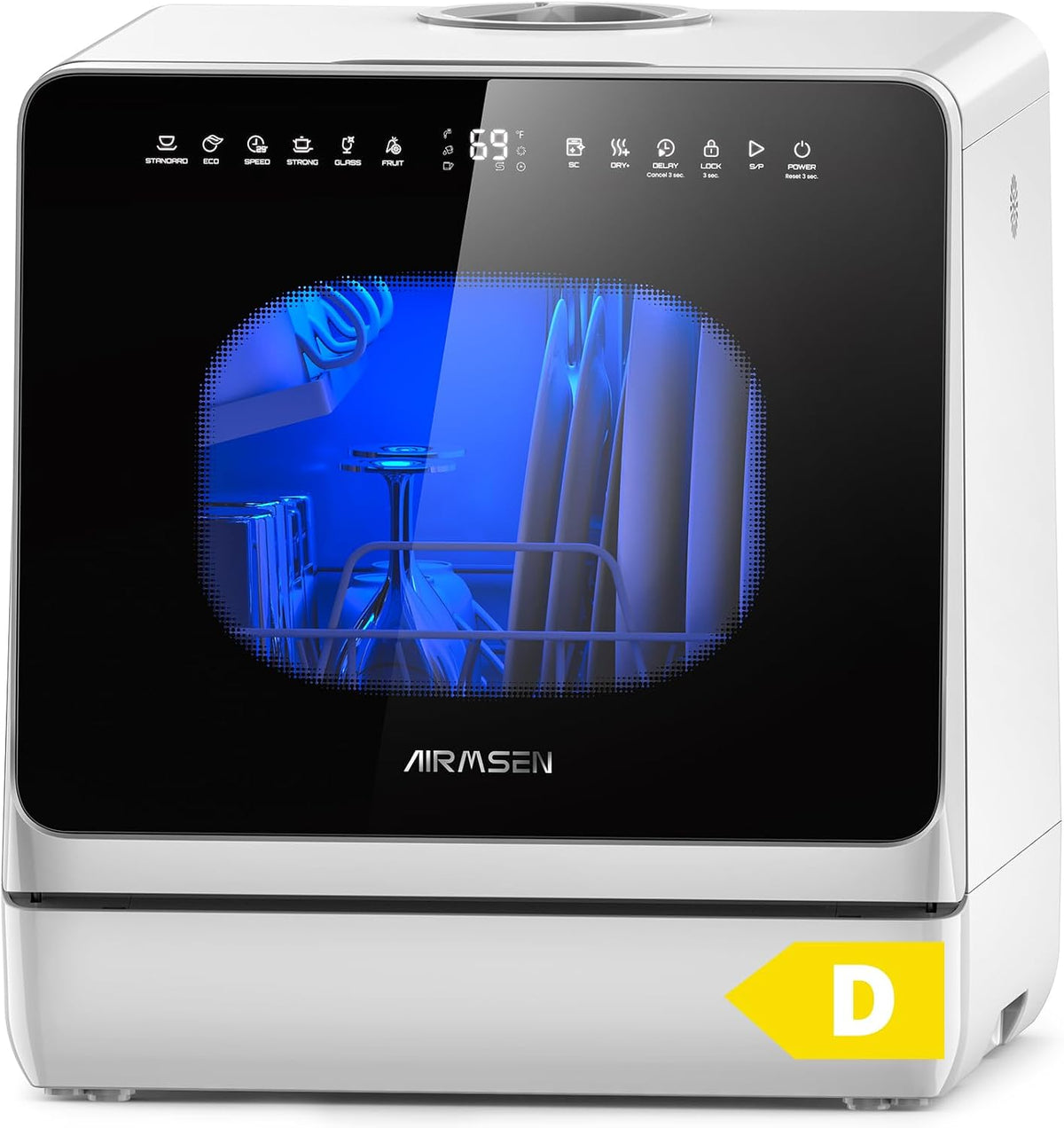 AIRMSEN Tischgeschirrspüler, 5 L, Weiß, Mini Geschirrspüler, Mini Spülmaschine mit 8+3 Programmen, Tank, Enthärtungssystem