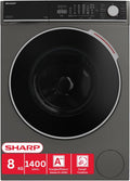 SHARP Waschmaschine, 8 kg, Grau, ES-WNFL814CADA-DE, Frontlader, Energieeffizienzklasse A, 1400 U/min, Advanced Inverter Motor