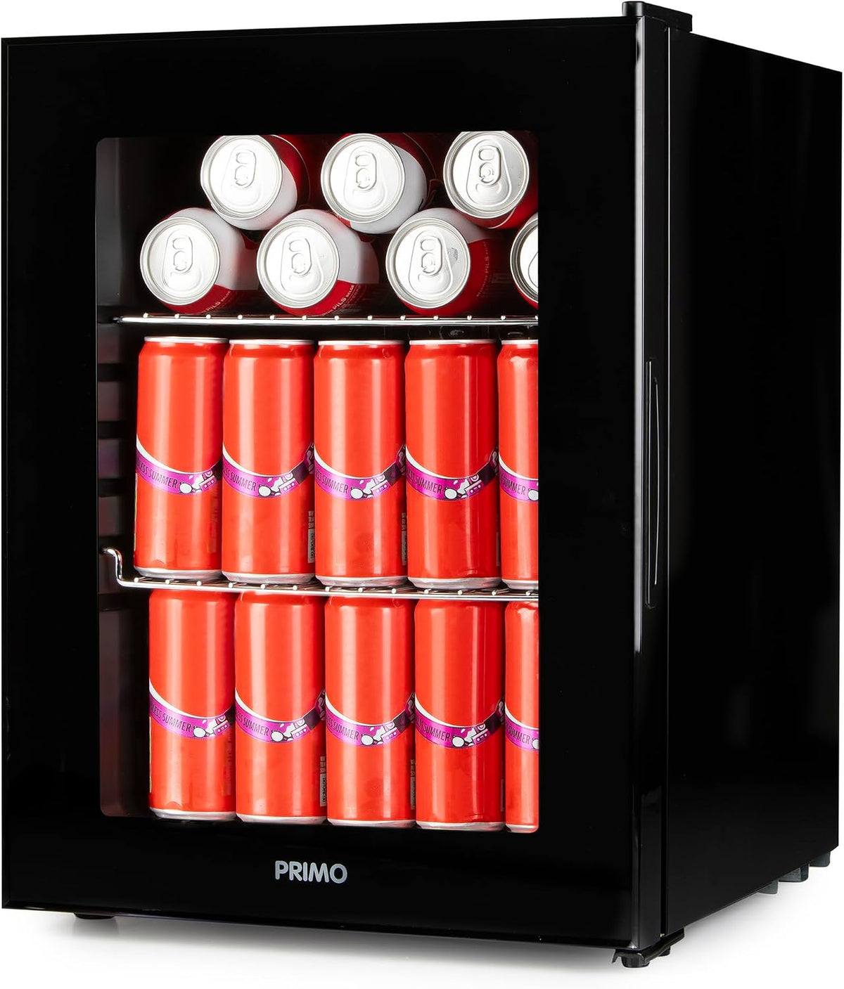 PRIMO Mini-Kühlschrank, 33 L, Schwarz, PR193BC Getränkekühlschrank Minibar Glastür Freistehend C