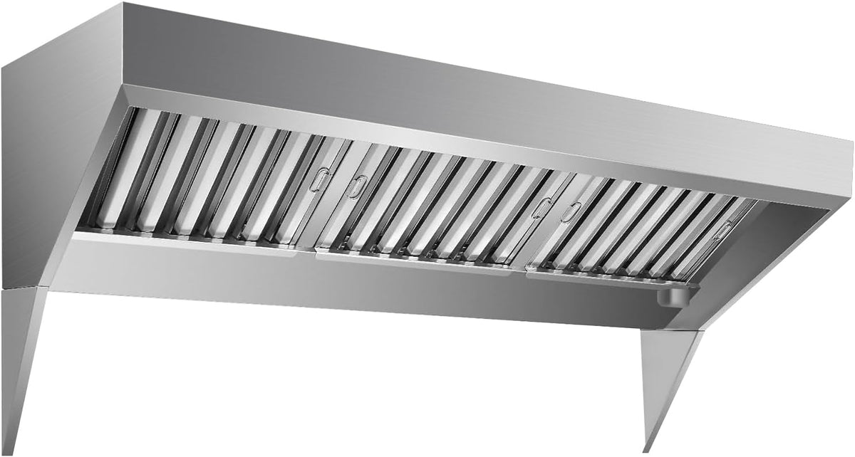 GarveeHome Dunstabzugshaube, 180 cm, Schwarz/Silber, Gewerbliche, Mit 3 Abnehmbaren u-Förmigen Ölfilternetzen, Rostbeständige Abzugshaube