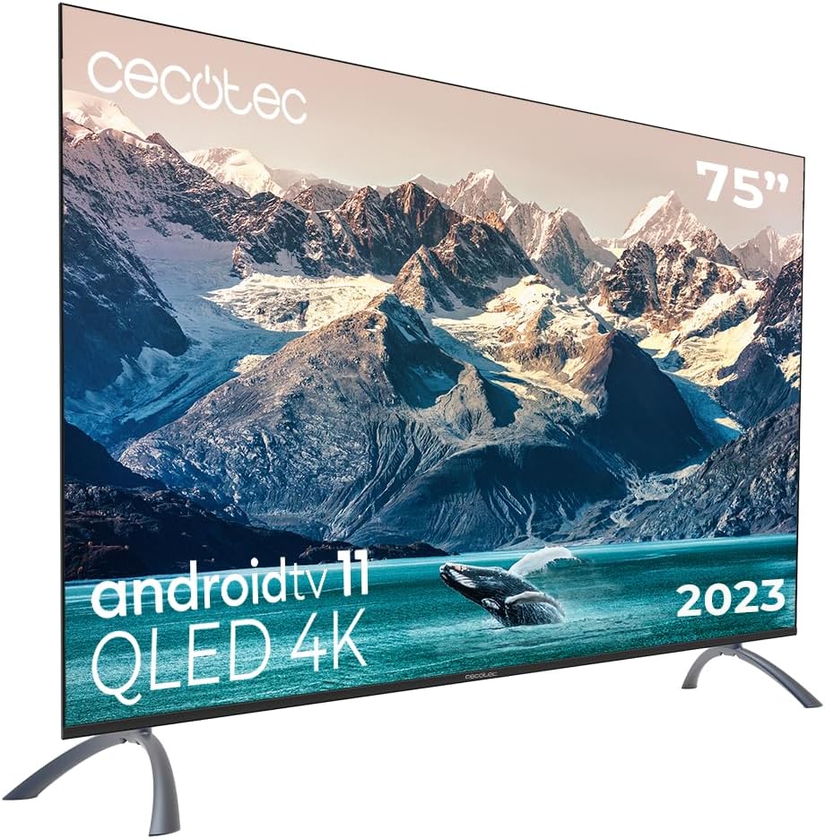 Cecotec Fernseher, 10 W, Schwarz, Smart TV, QLED- 75' Smart TV V2-Serie VQU20075S. 4K UHD, Android 11, Rahmenloses Design