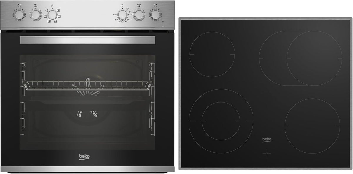 Beko Kochfeld, Schwarz/Silber, BBUE12020X Einbau-Herd-Set, Multifunktionsofen mit 6 Heizarten und Glaskeramik