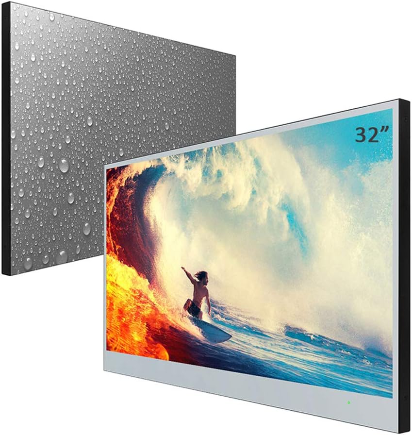 Soulaca Fernseher, 32 Zoll, Schwarz, Smart Mirror Badezimmer- Android 14.0, Wasserdicht mit Netflix, YouTube, Wi-Fi & Bluetooth